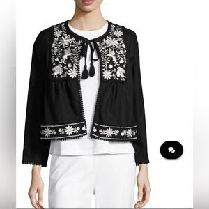 KATE SPADE BROOME STREET Floral Embroidery Tassel Tie Crop Jacket. Black Size XS